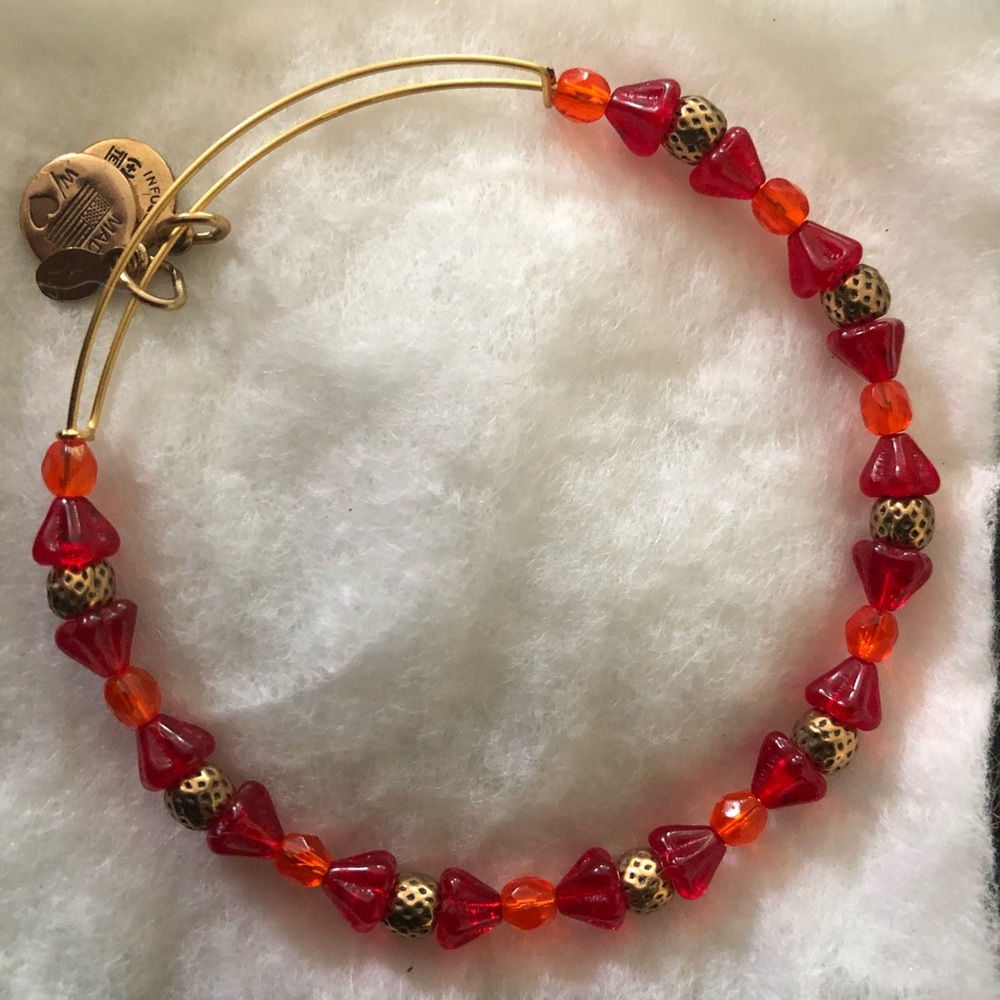 Alex and Ani Red Orange Gold Bead Bracelet.